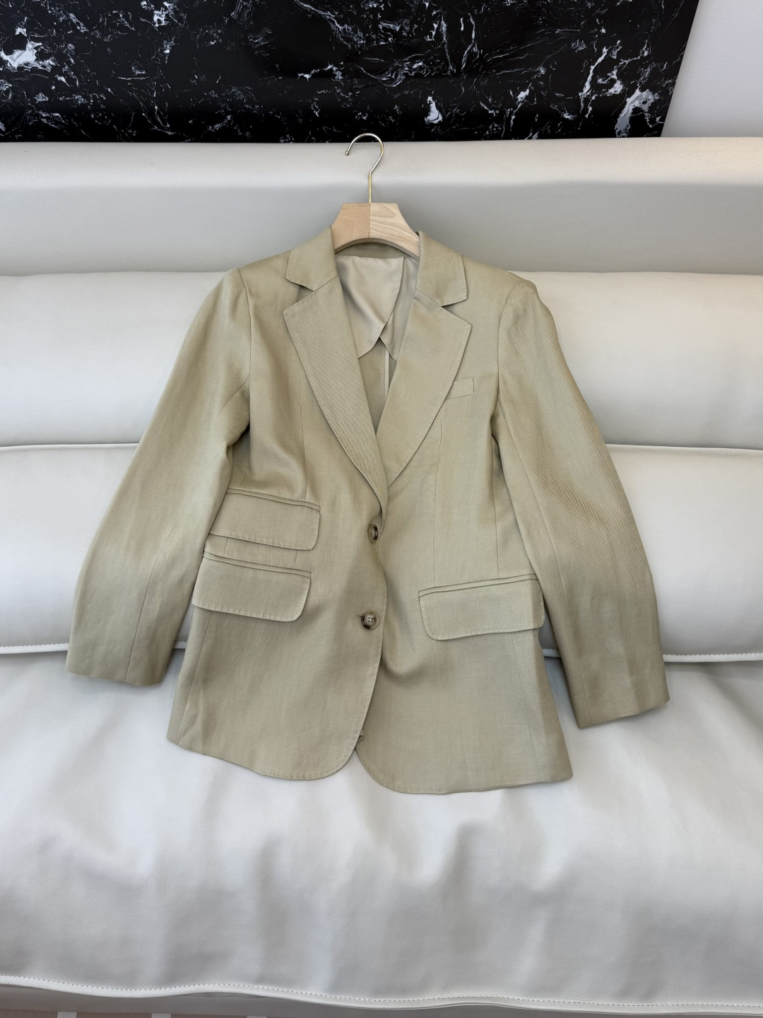 XZ0116#新款套装。劳夫劳伦 超级大爆款 30% 亚麻 70% 天丝西装外套➕长裤 套装 杏色 白色