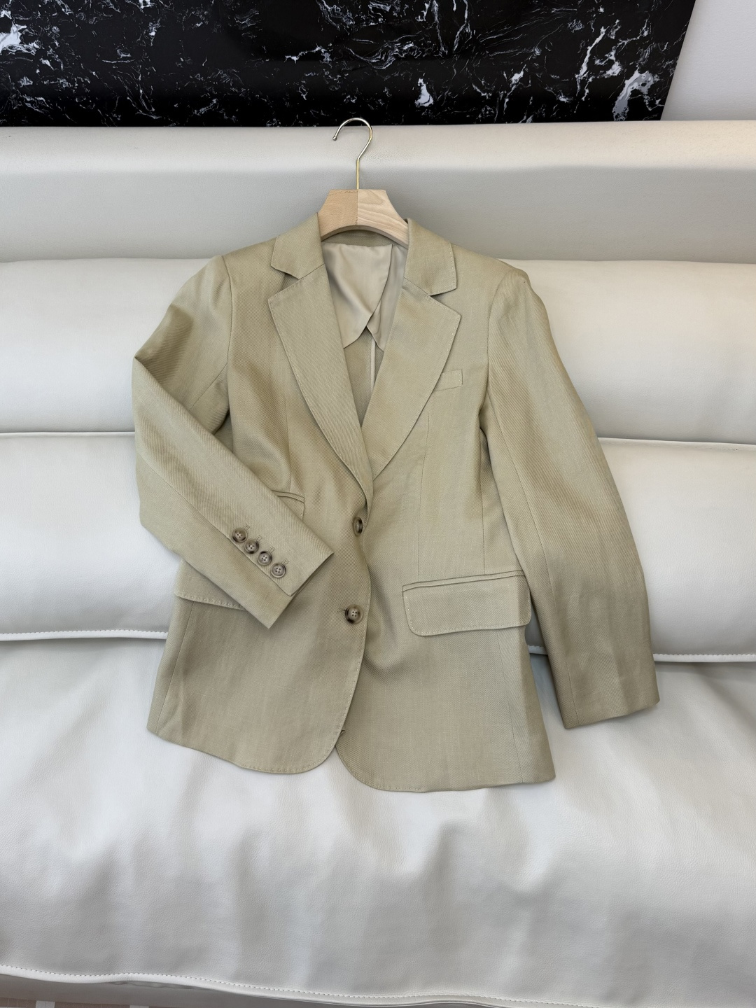 XZ0116#新款套装。劳夫劳伦 超级大爆款 30% 亚麻 70% 天丝西装外套➕长裤 套装 杏色 白色