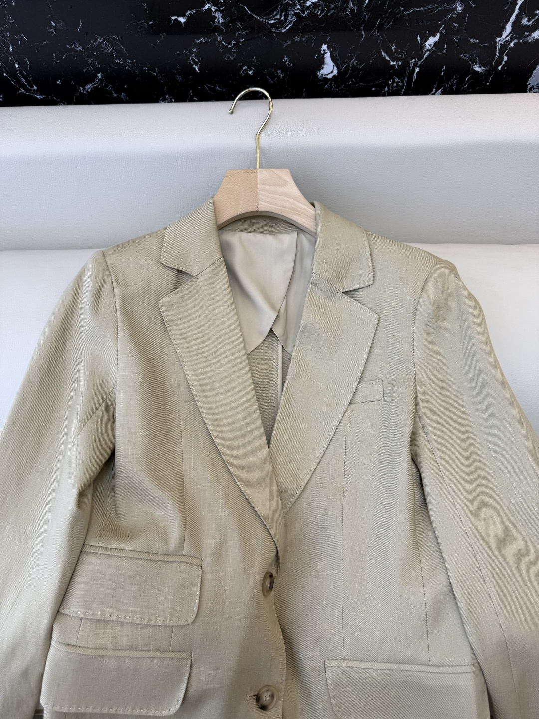 XZ0116#新款套装。劳夫劳伦 超级大爆款 30% 亚麻 70% 天丝西装外套➕长裤 套装 杏色 白色