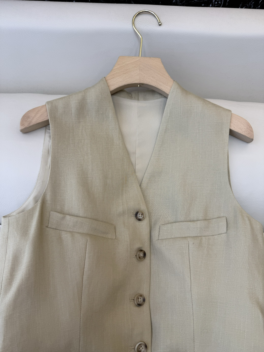 XZ0120#新款套装。劳夫劳伦 超级大爆款 30% 亚麻 70% 天丝 马甲➕长裤 套装 杏色 白色 