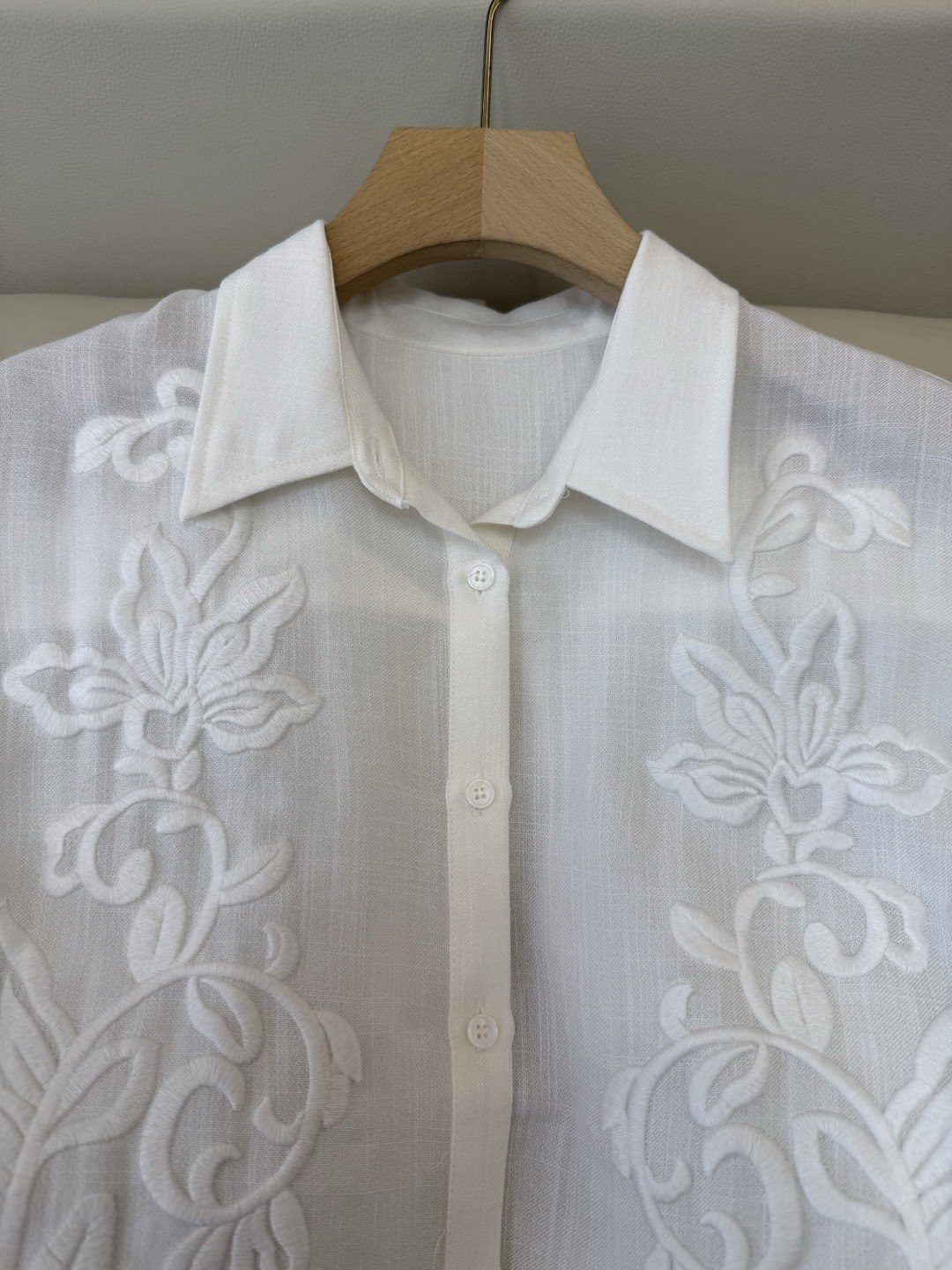 XZ0152#新款衬衫。zimm 立体绣花 30% 亚麻 长袖衬衫 粉色 白色 SM LXL