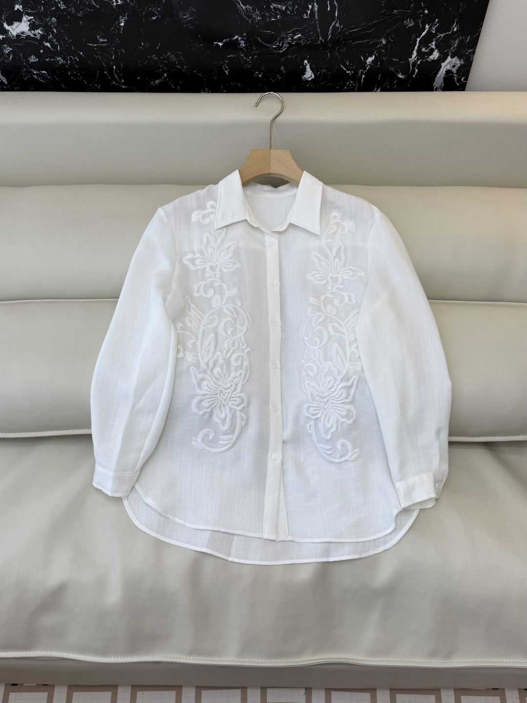 XZ0152#新款衬衫。zimm 立体绣花 30% 亚麻 长袖衬衫 粉色 白色 SM LXL