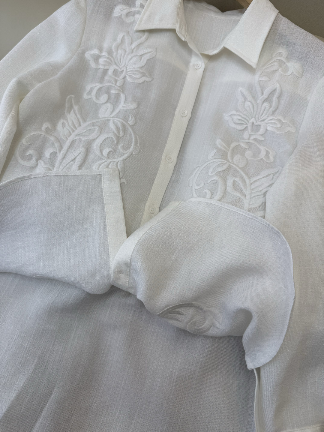 XZ0152#新款衬衫。zimm 立体绣花 30% 亚麻 长袖衬衫 粉色 白色 SM LXL