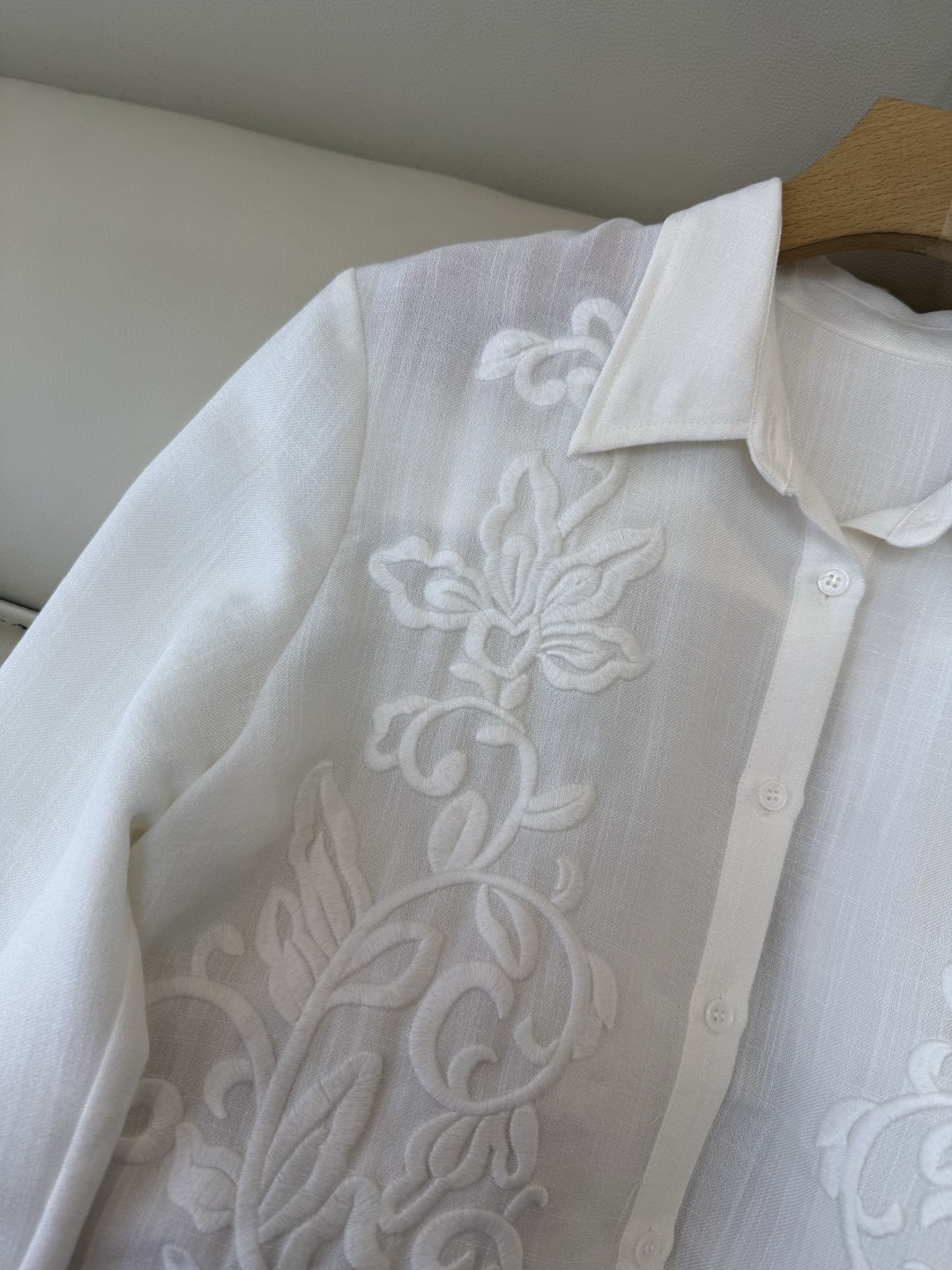 XZ0152#新款衬衫。zimm 立体绣花 30% 亚麻 长袖衬衫 粉色 白色 SM LXL