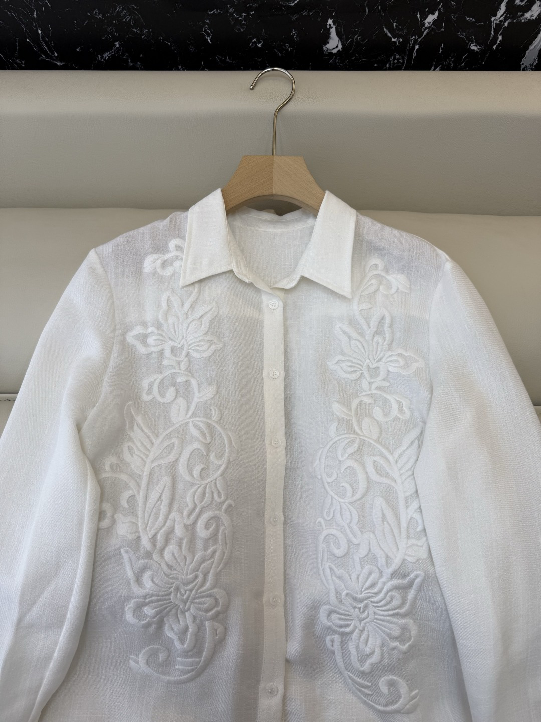 XZ0152#新款衬衫。zimm 立体绣花 30% 亚麻 长袖衬衫 粉色 白色 SM LXL