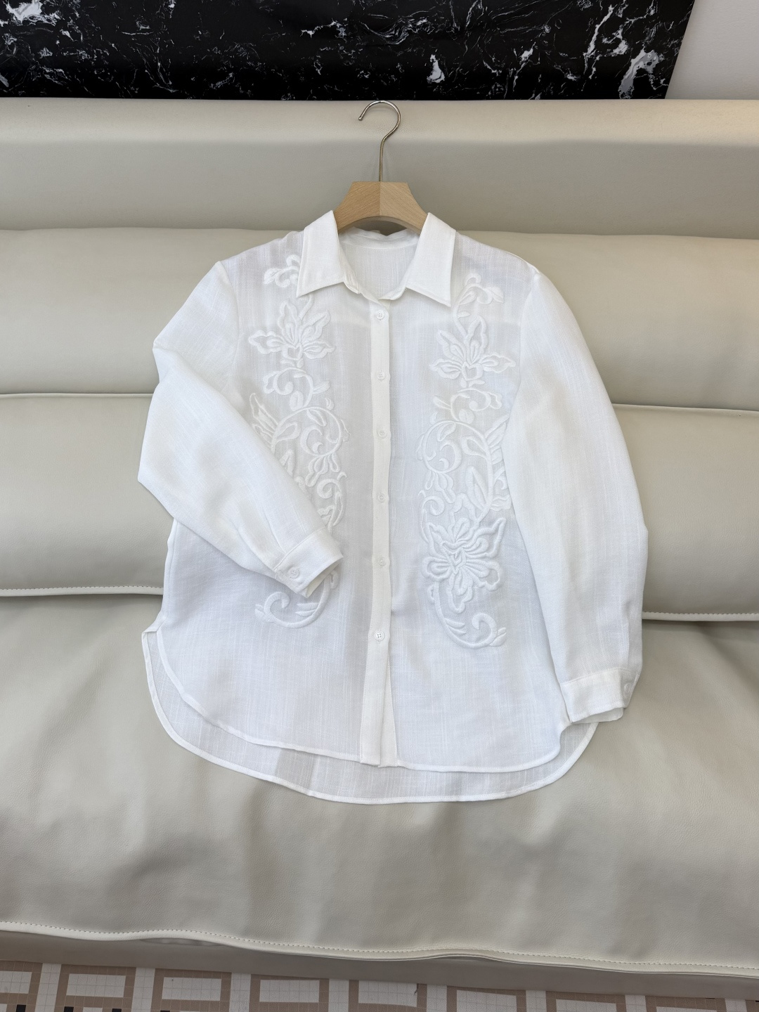 XZ0152#新款衬衫。zimm 立体绣花 30% 亚麻 长袖衬衫 粉色 白色 SM LXL