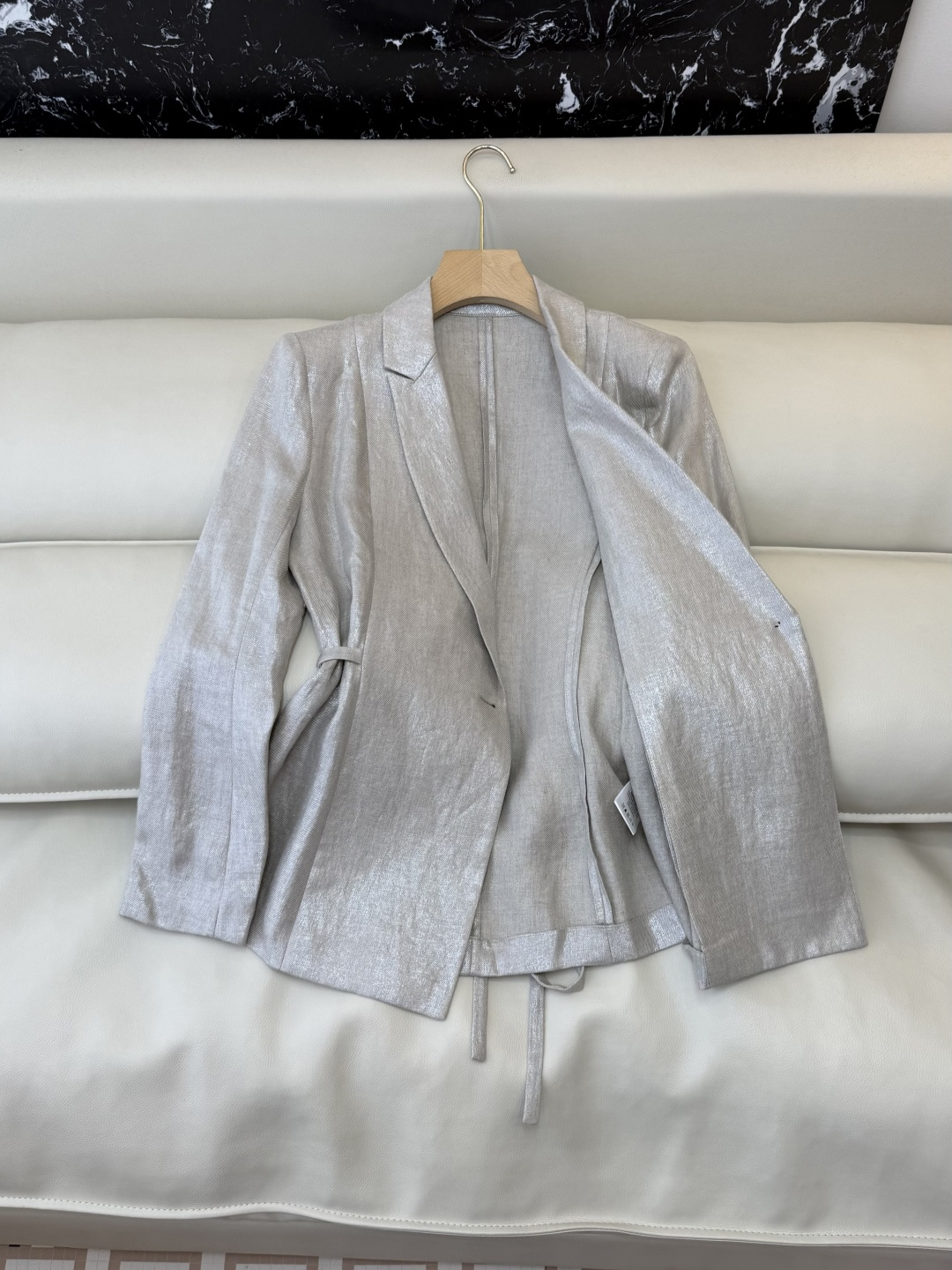 XZ0153#新款外套。100% 亚麻 长袖修身西装外套 灰色 SMLXL