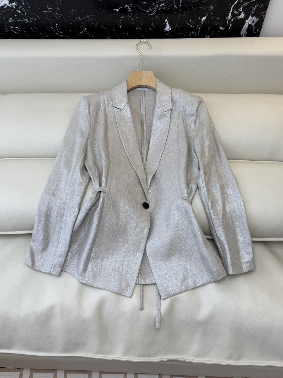 XZ0153#新款外套。100% 亚麻 长袖修身西装外套 灰色 SMLXL