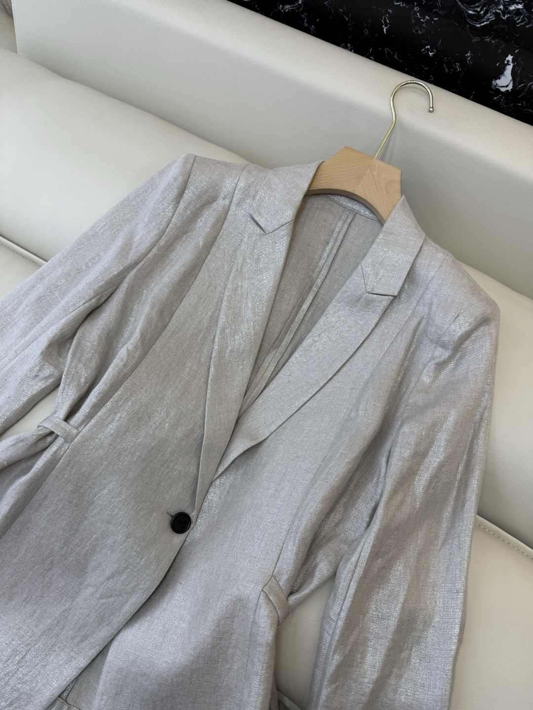 XZ0153#新款外套。100% 亚麻 长袖修身西装外套 灰色 SMLXL