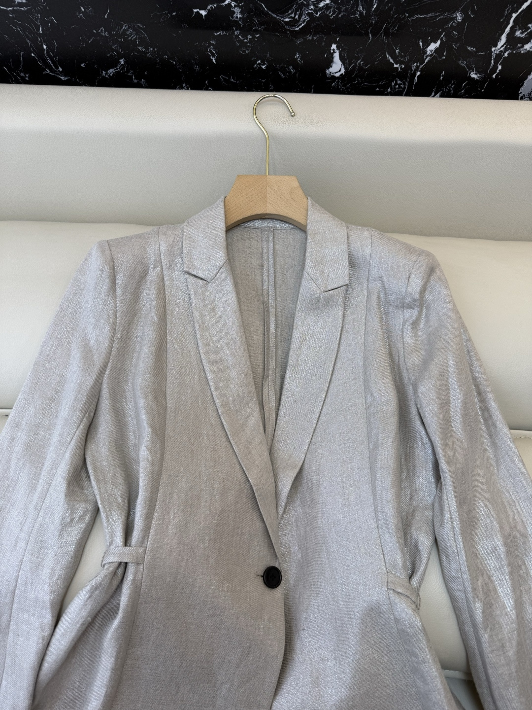 XZ0153#新款外套。100% 亚麻 长袖修身西装外套 灰色 SMLXL