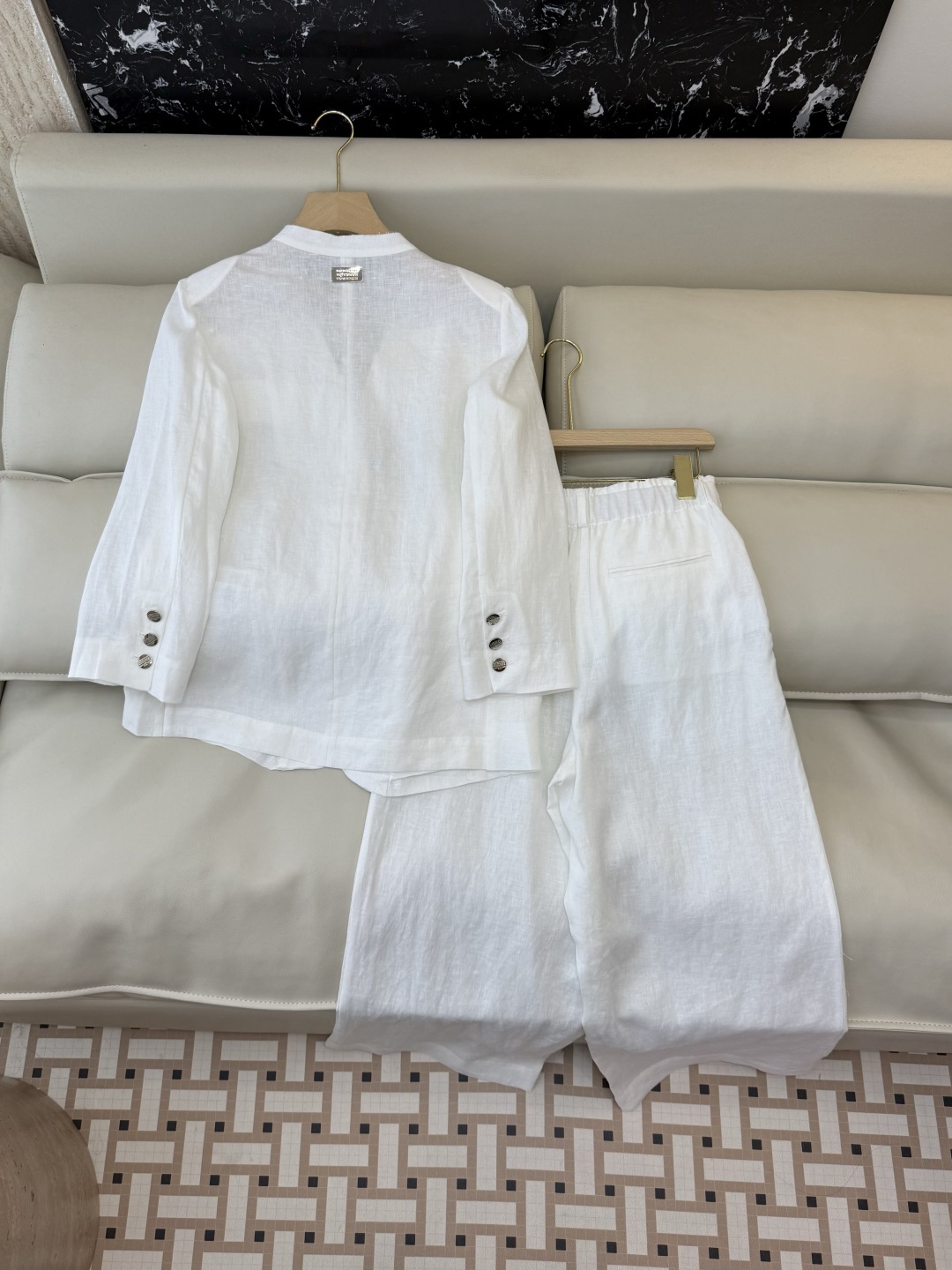 XZ0160#新款套装。BC 超级大爆款 100% 亚麻 西装外套➕长裤 套装 绿色 白色 SMLXL