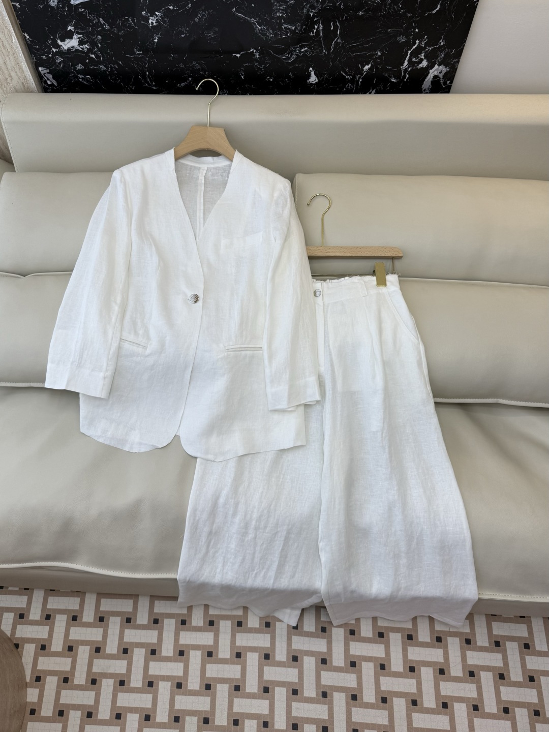 XZ0160#新款套装。BC 超级大爆款 100% 亚麻 西装外套➕长裤 套装 绿色 白色 SMLXL