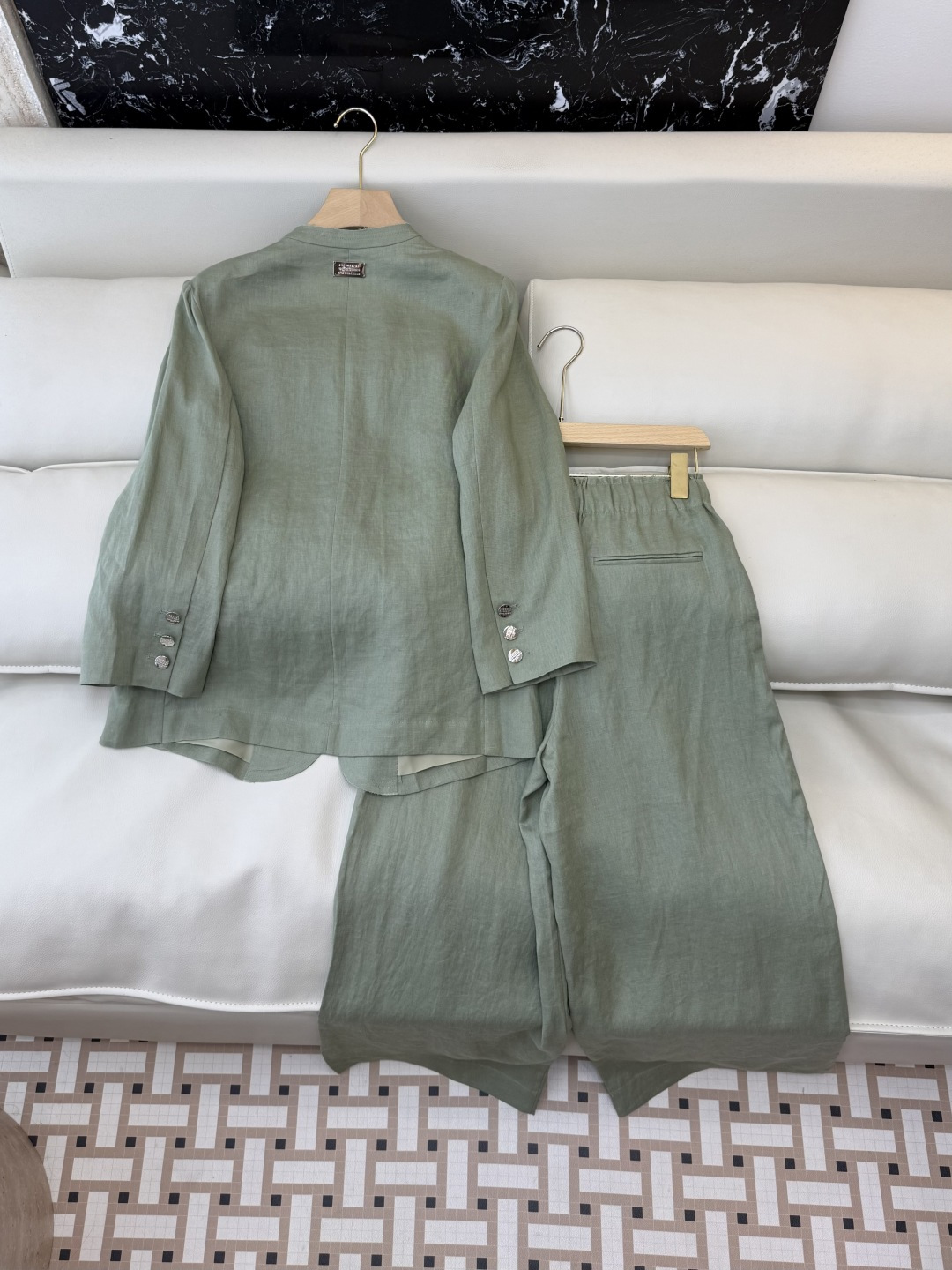 XZ0160#新款套装。BC 超级大爆款 100% 亚麻 西装外套➕长裤 套装 绿色 白色 SMLXL