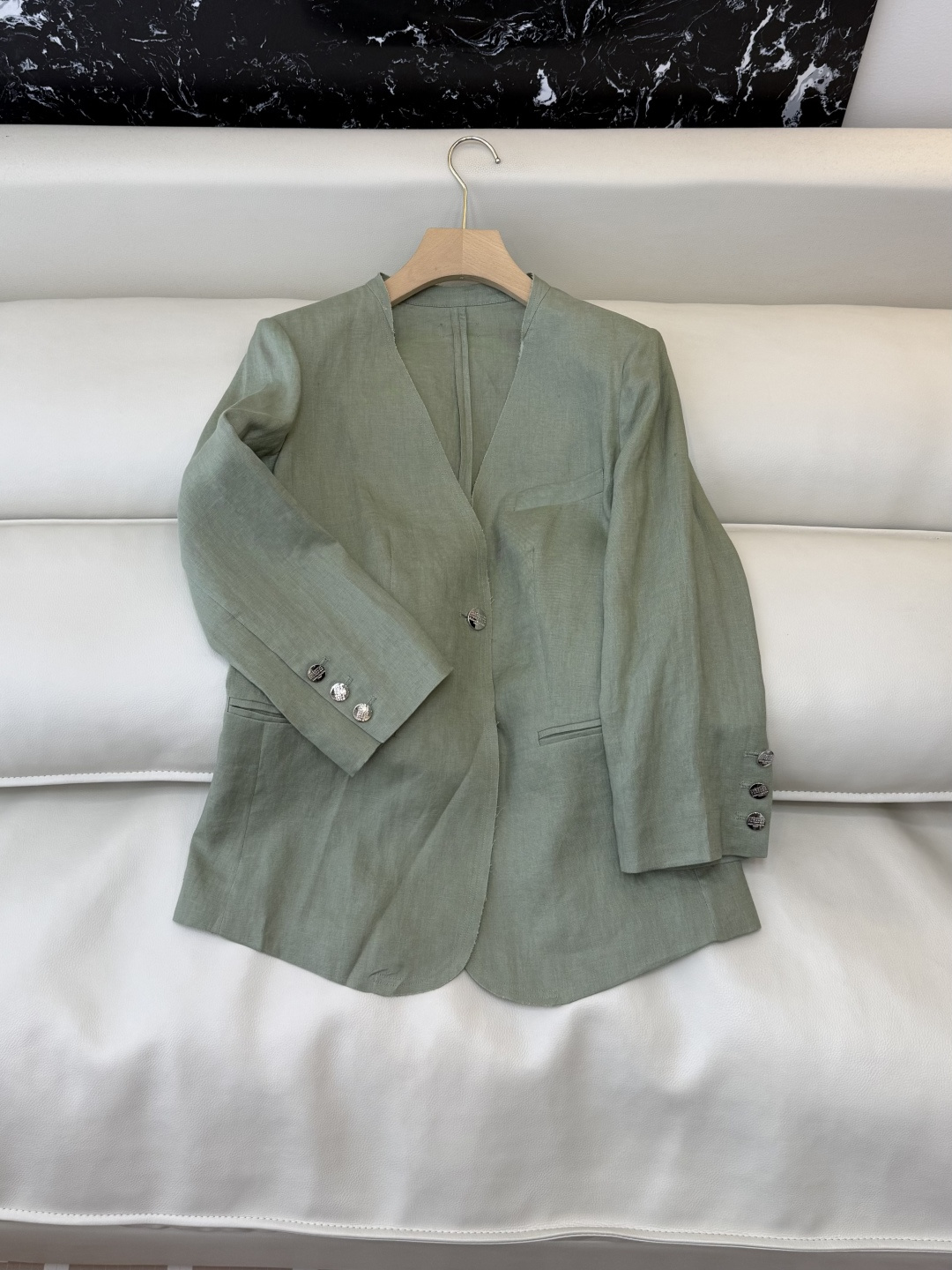 XZ0160#新款套装。BC 超级大爆款 100% 亚麻 西装外套➕长裤 套装 绿色 白色 SMLXL