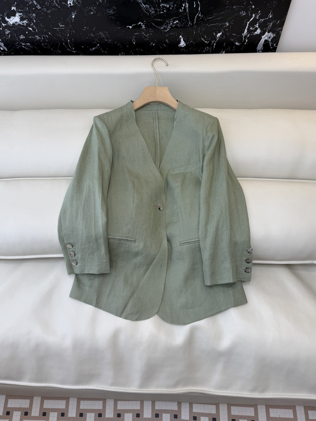 XZ0160#新款套装。BC 超级大爆款 100% 亚麻 西装外套➕长裤 套装 绿色 白色 SMLXL