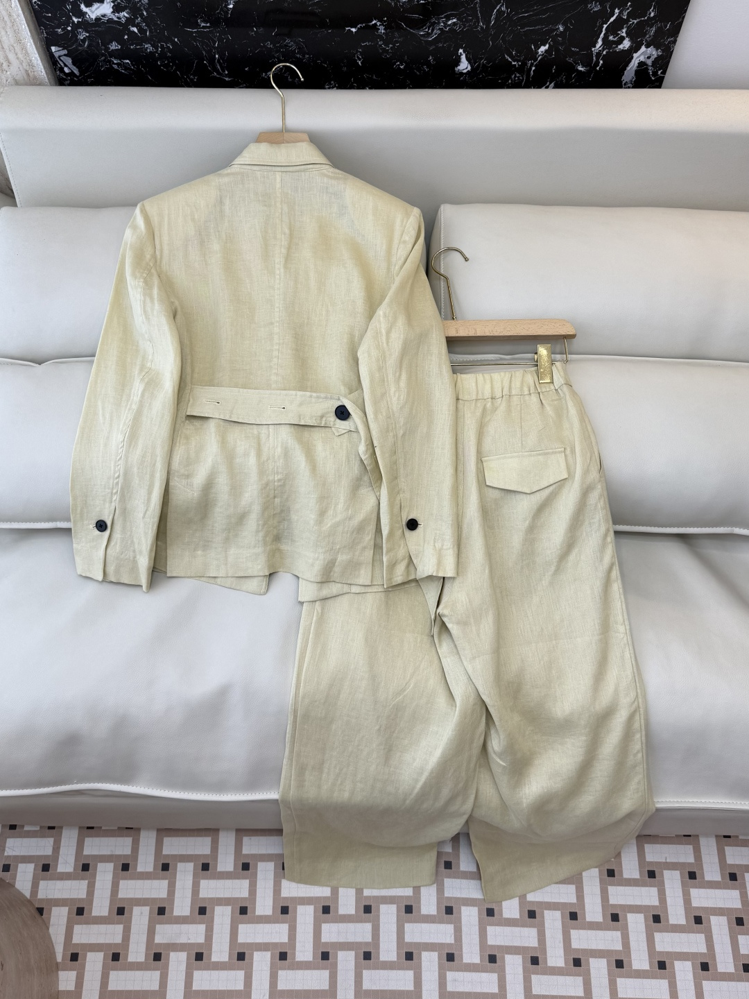 XZ0161#新款套装。超级大爆款 100% 亚麻 西装外套➕长裤 套装 杏色 白色 SMLXL