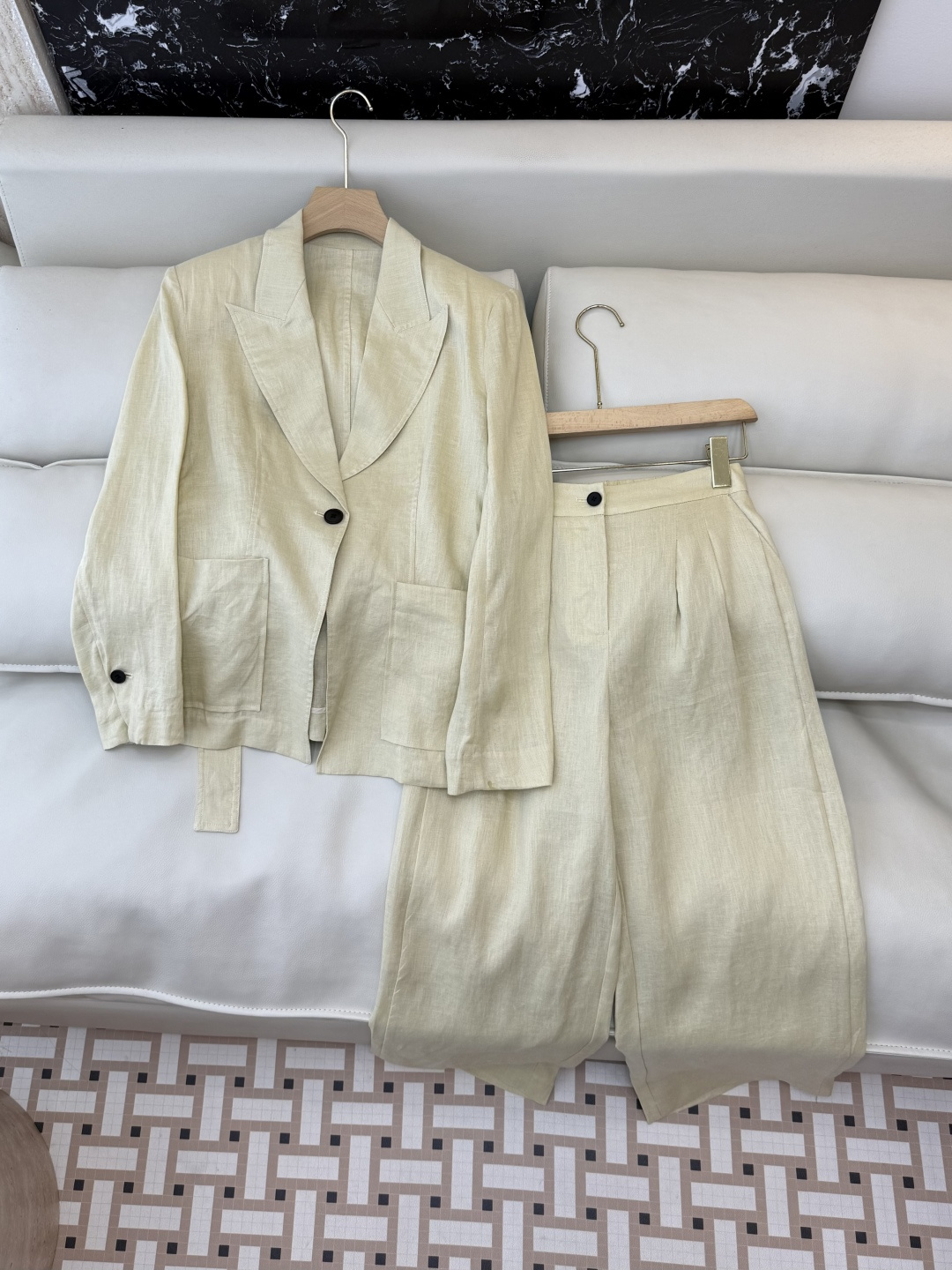 XZ0161#新款套装。超级大爆款 100% 亚麻 西装外套➕长裤 套装 杏色 白色 SMLXL