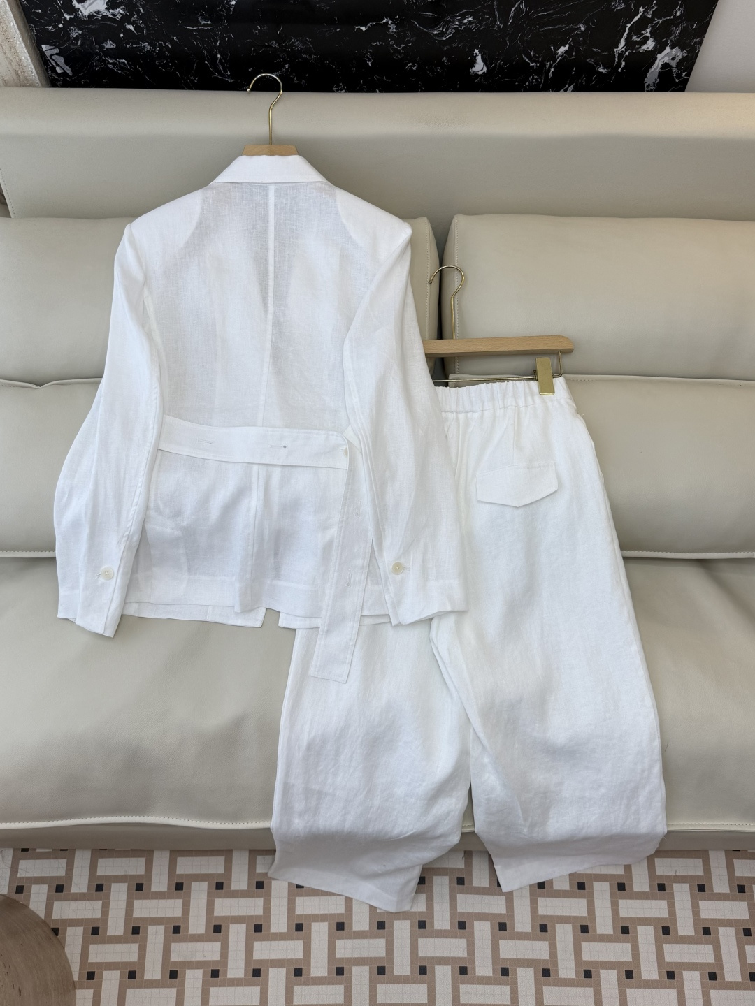 XZ0161#新款套装。超级大爆款 100% 亚麻 西装外套➕长裤 套装 杏色 白色 SMLXL