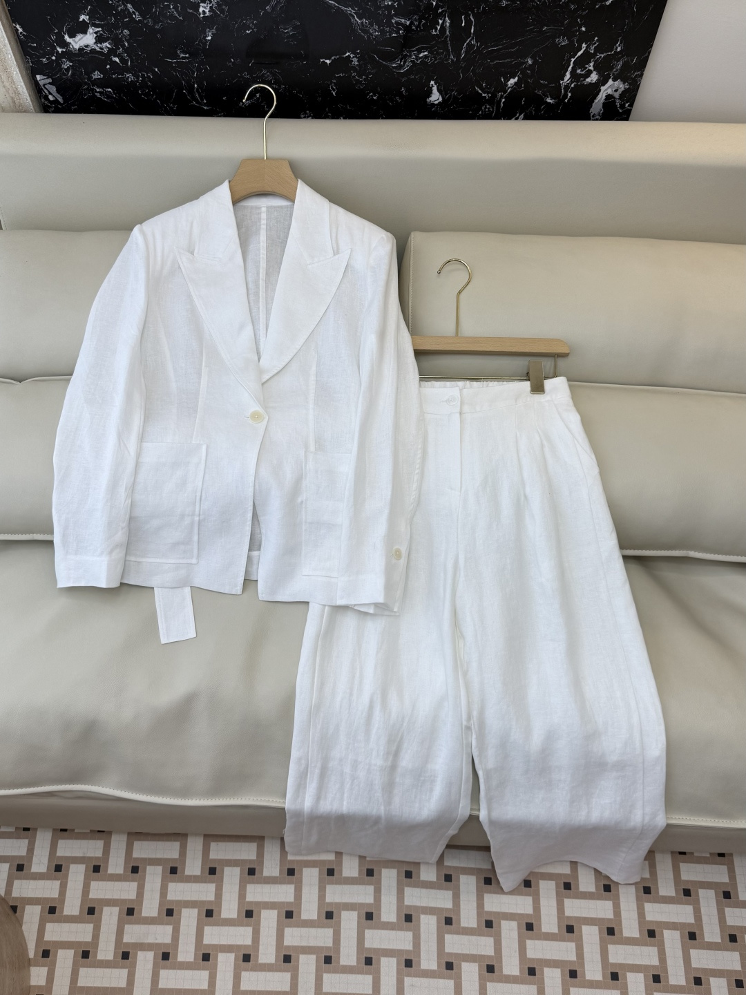 XZ0161#新款套装。超级大爆款 100% 亚麻 西装外套➕长裤 套装 杏色 白色 SMLXL