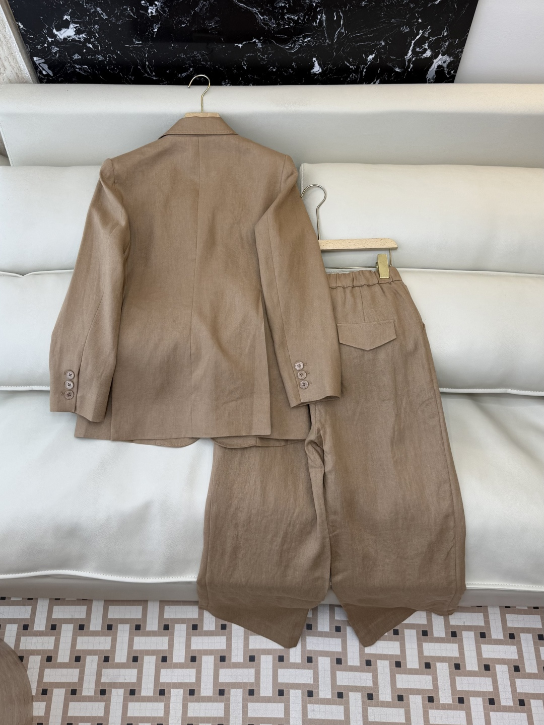 XZ0162#新款套装。超级大爆款 100% 亚麻 西装外套➕长裤 套装 杏色 白色 SMLXL
