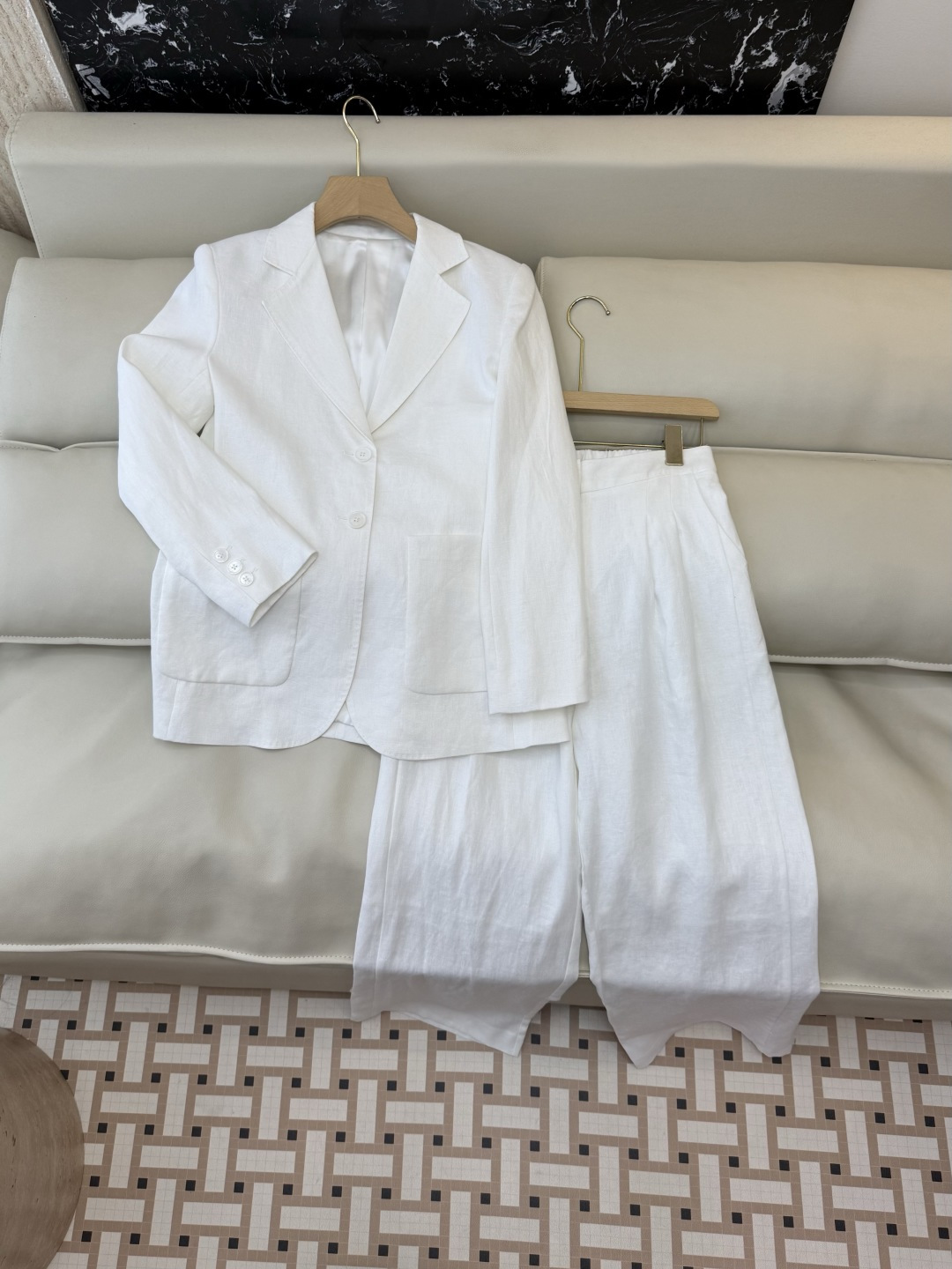 XZ0162#新款套装。超级大爆款 100% 亚麻 西装外套➕长裤 套装 杏色 白色 SMLXL