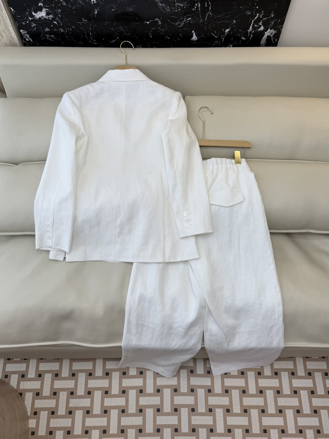 XZ0162#新款套装。超级大爆款 100% 亚麻 西装外套➕长裤 套装 杏色 白色 SMLXL