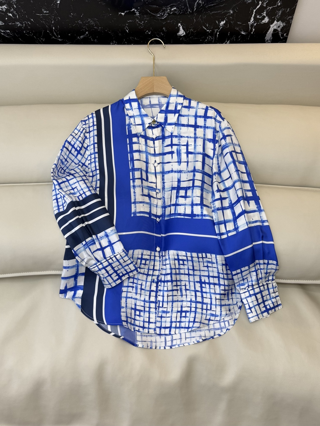 BS1150#新款衬衫。max 顶级版 100% 真丝 几何纹 长袖衬衫 S-XL