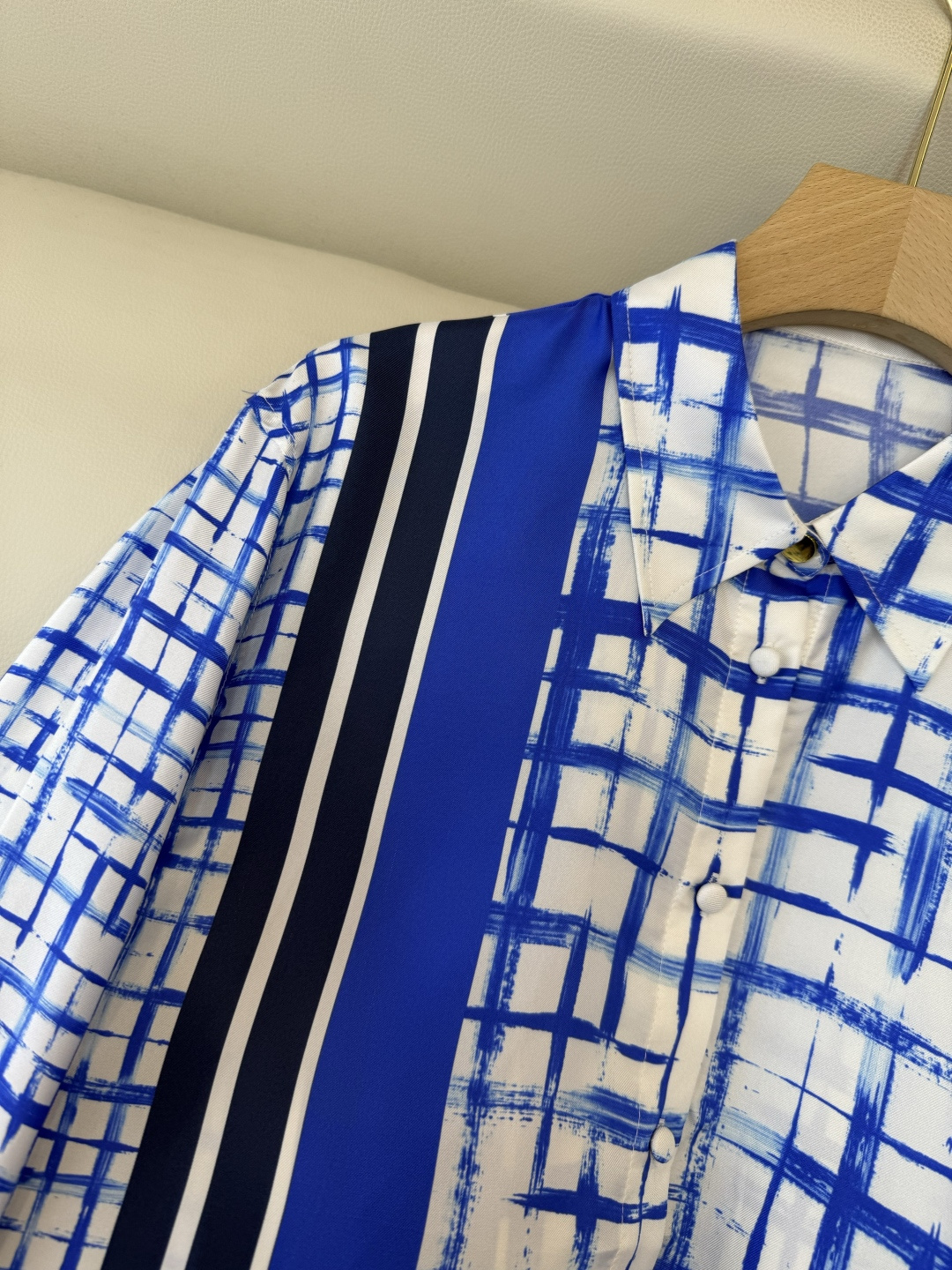 BS1150#新款衬衫。max 顶级版 100% 真丝 几何纹 长袖衬衫 S-XL