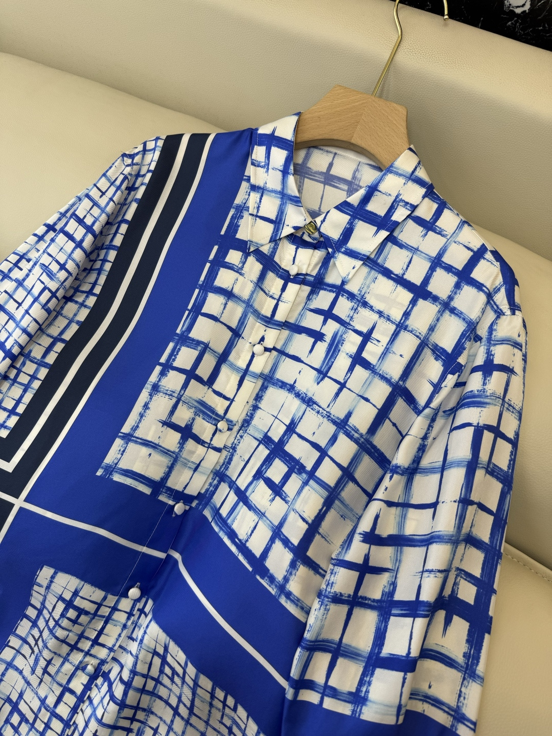 BS1150#新款衬衫。max 顶级版 100% 真丝 几何纹 长袖衬衫 S-XL