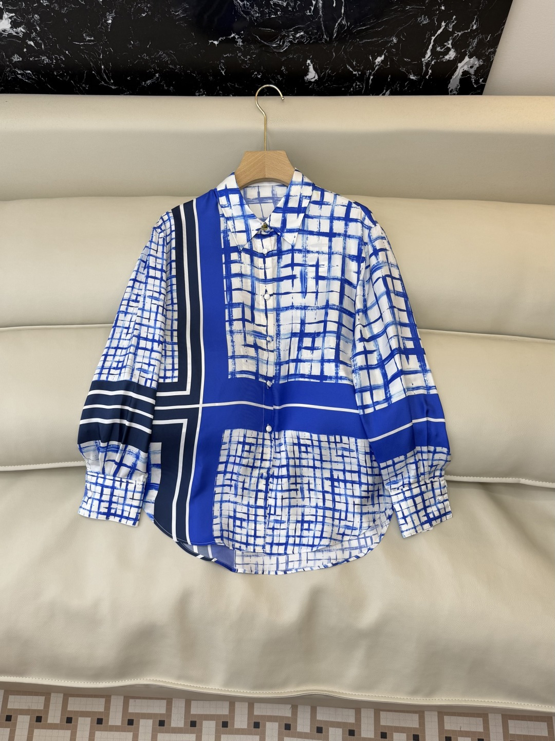 BS1150#新款衬衫。max 顶级版 100% 真丝 几何纹 长袖衬衫 S-XL