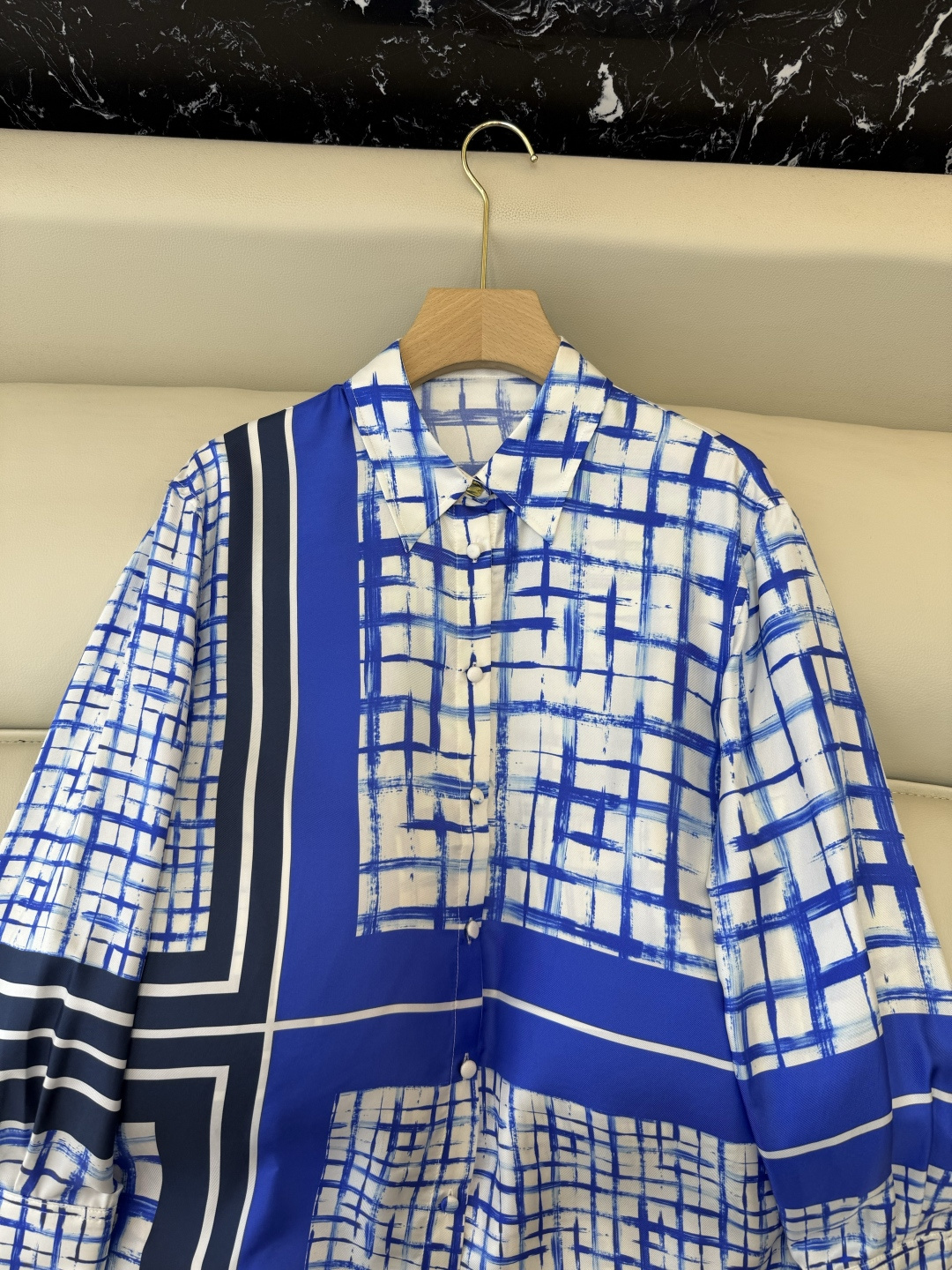 BS1150#新款衬衫。max 顶级版 100% 真丝 几何纹 长袖衬衫 S-XL