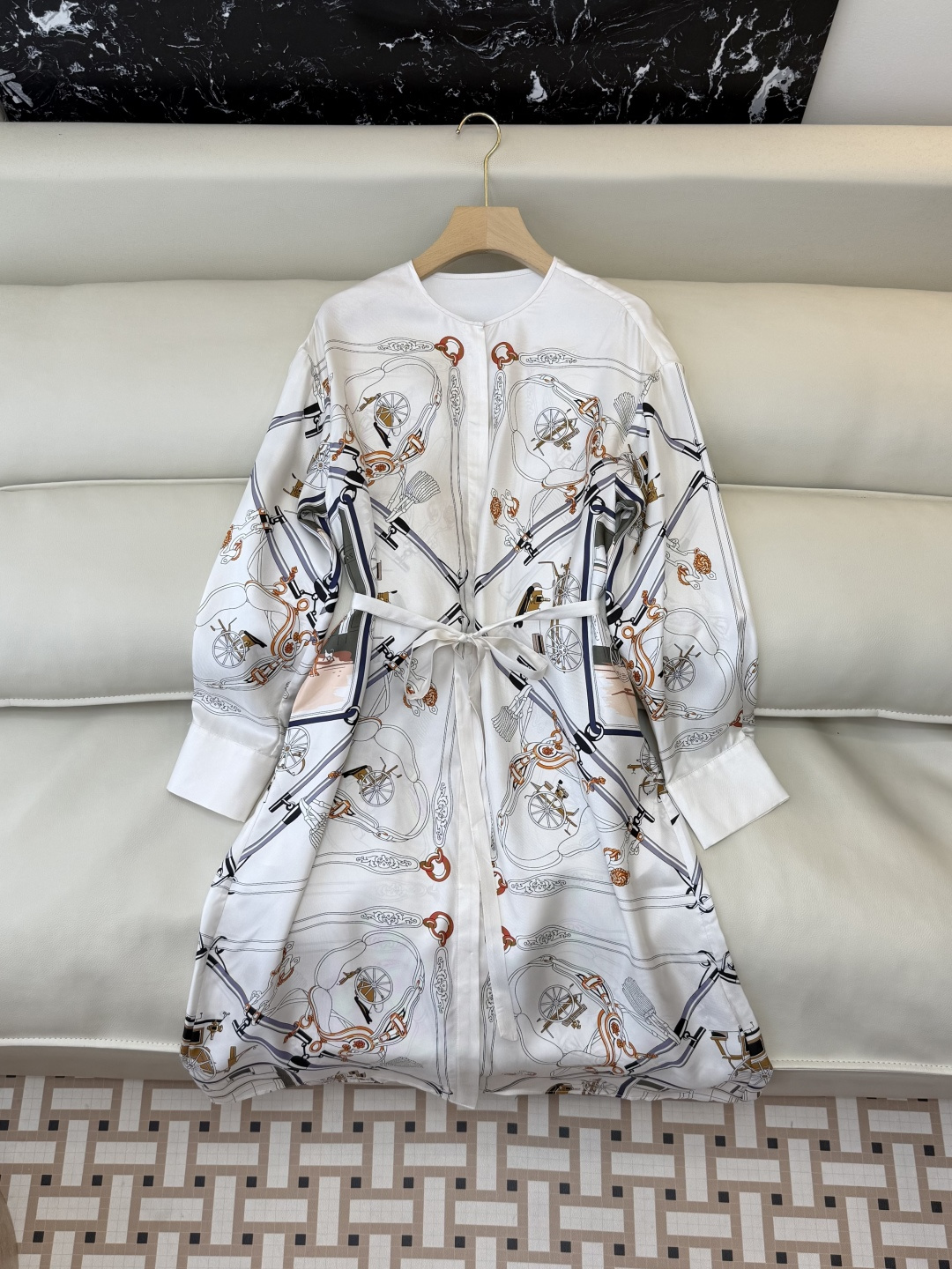 BS1165#新款连衣裙。H 爱马仕 顶级版 100% 真丝 印花连衣裙 36/38/40/42