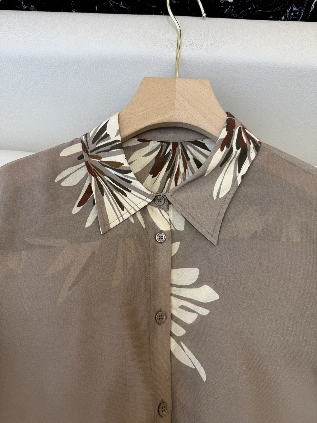 BS1141#新款衬衫。BC 顶级版 100% 真丝印花 长袖衬衫 咖色 米色 36/38/40/42