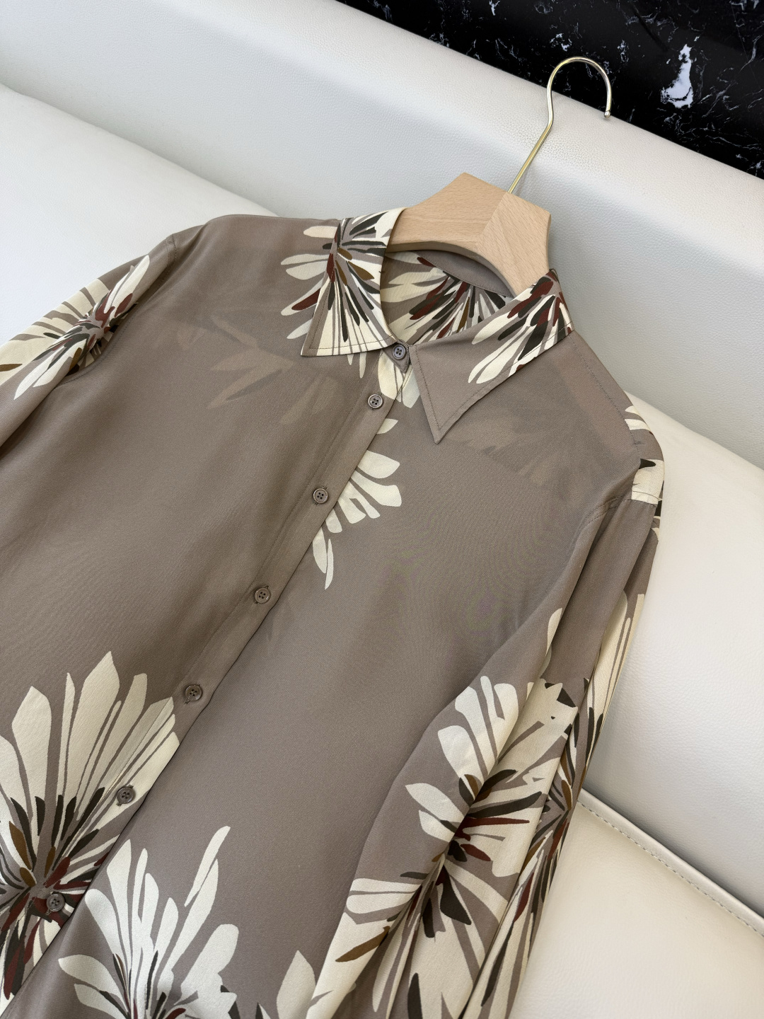 BS1141#新款衬衫。BC 顶级版 100% 真丝印花 长袖衬衫 咖色 米色 36/38/40/42