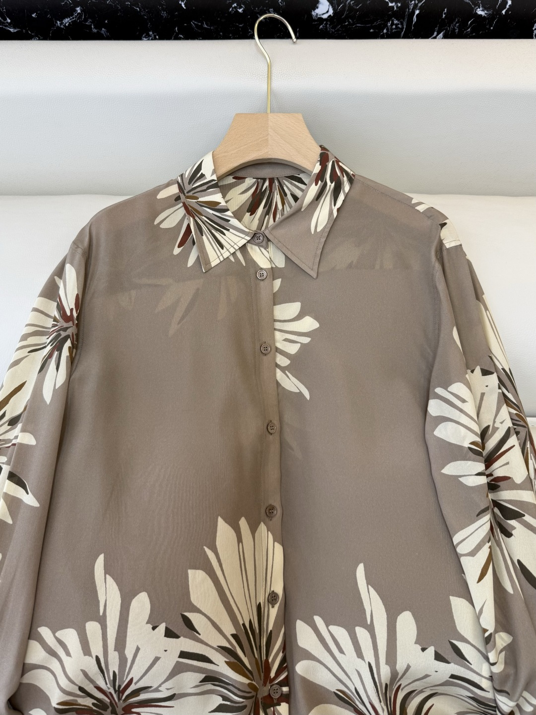 BS1141#新款衬衫。BC 顶级版 100% 真丝印花 长袖衬衫 咖色 米色 36/38/40/42