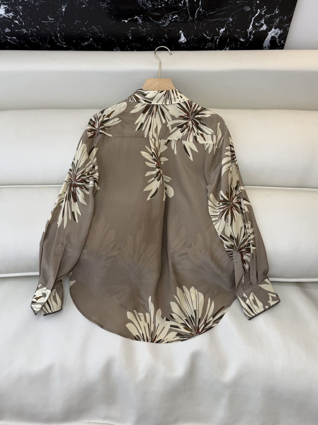 BS1141#新款衬衫。BC 顶级版 100% 真丝印花 长袖衬衫 咖色 米色 36/38/40/42