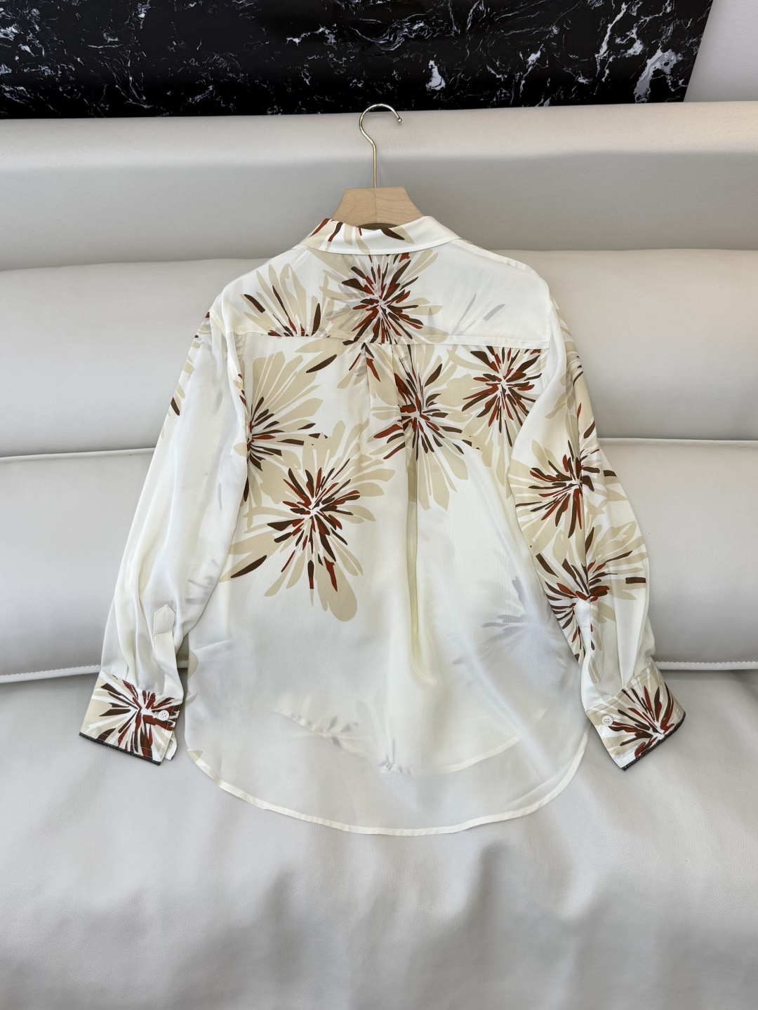 BS1141#新款衬衫。BC 顶级版 100% 真丝印花 长袖衬衫 咖色 米色 36/38/40/42