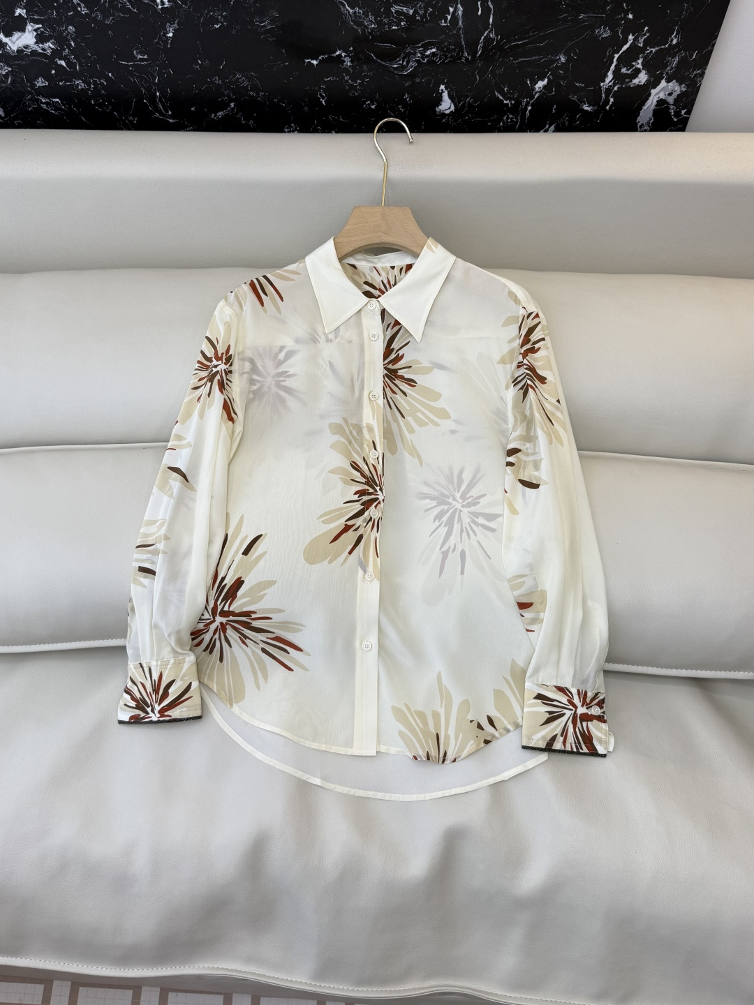 BS1141#新款衬衫。BC 顶级版 100% 真丝印花 长袖衬衫 咖色 米色 36/38/40/42