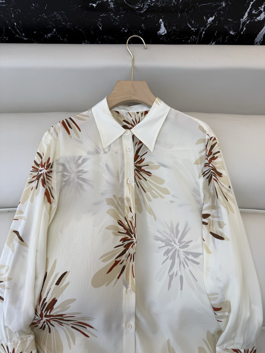 BS1141#新款衬衫。BC 顶级版 100% 真丝印花 长袖衬衫 咖色 米色 36/38/40/42