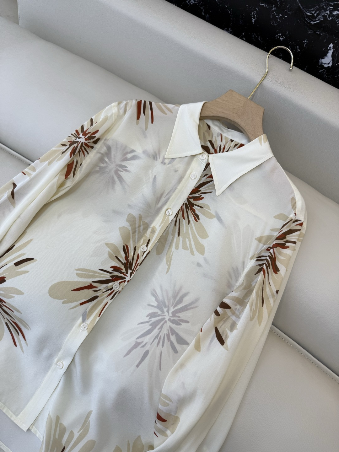 BS1141#新款衬衫。BC 顶级版 100% 真丝印花 长袖衬衫 咖色 米色 36/38/40/42