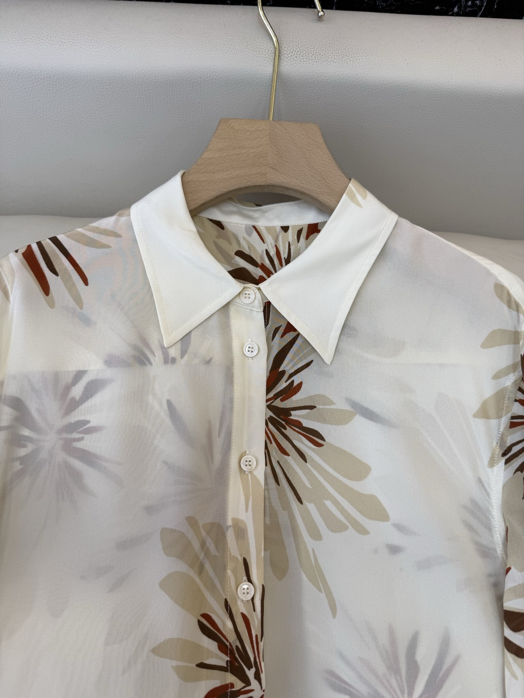 BS1141#新款衬衫。BC 顶级版 100% 真丝印花 长袖衬衫 咖色 米色 36/38/40/42