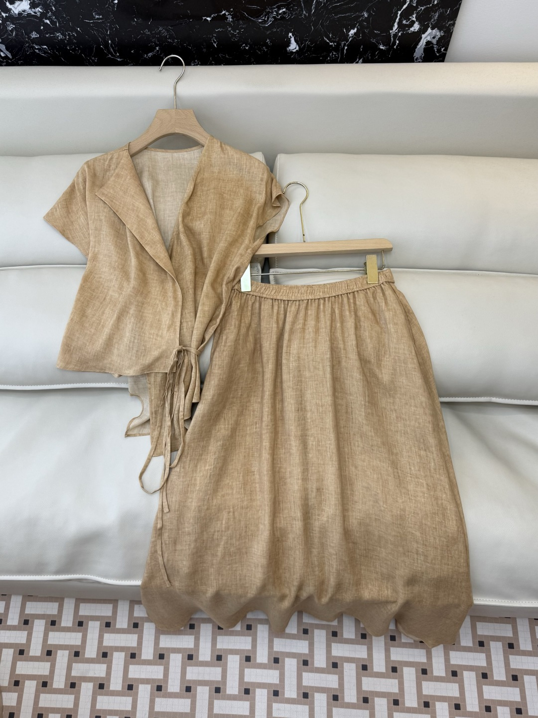 XF075#新款套装‼️天丝亚麻 短袖上衣➕长半裙 套装 SMLXL XXL