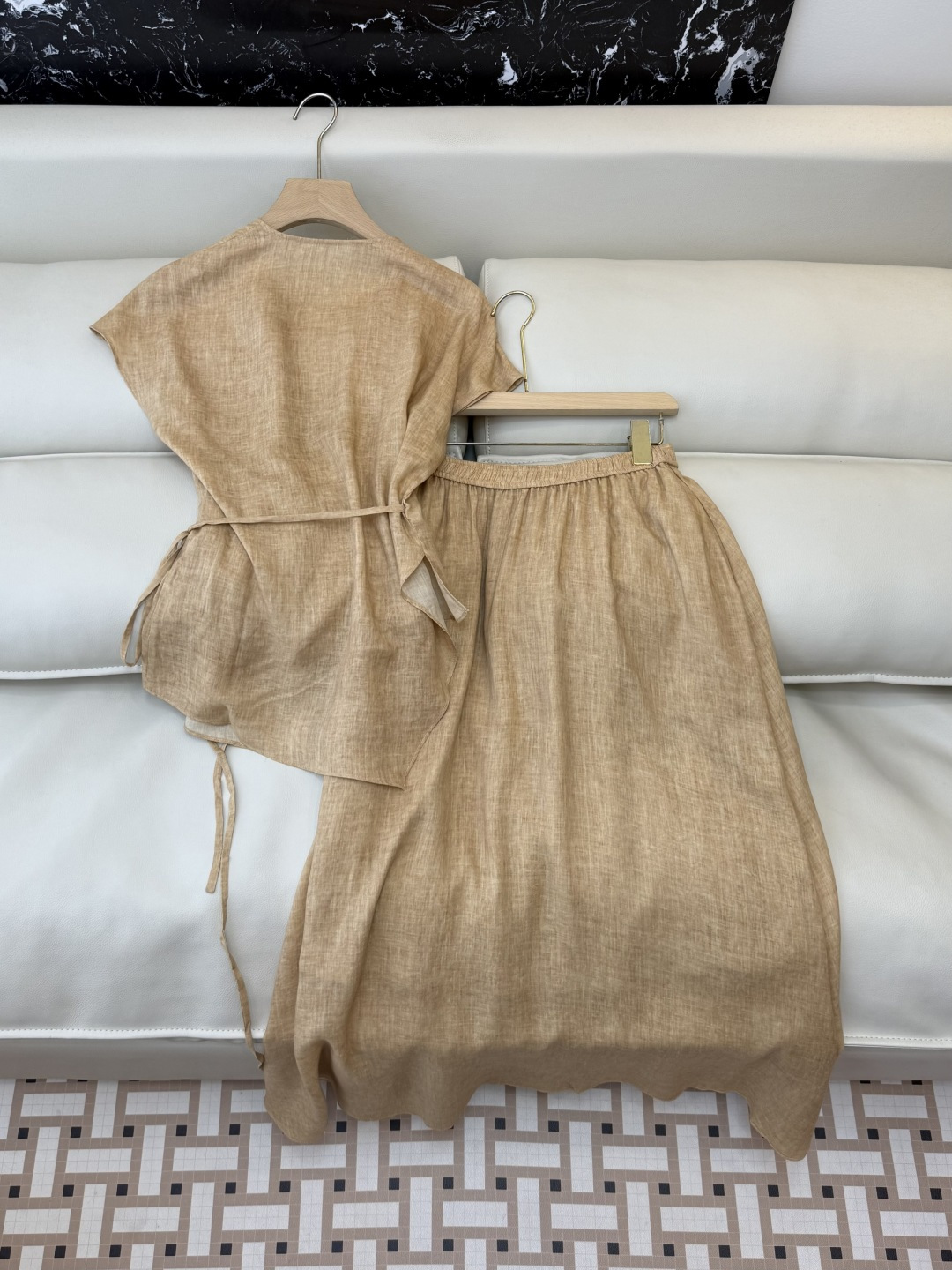 XF075#新款套装‼️天丝亚麻 短袖上衣➕长半裙 套装 SMLXL XXL