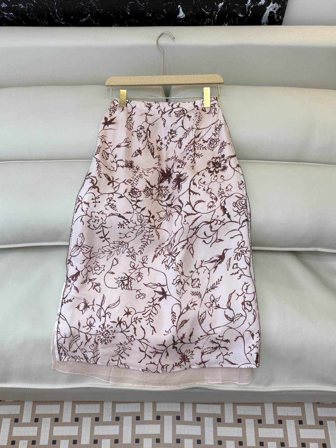 QD7619#新款半裙。LP顶级版 100% 真丝印花 半裙 粉色 36/38/40/42