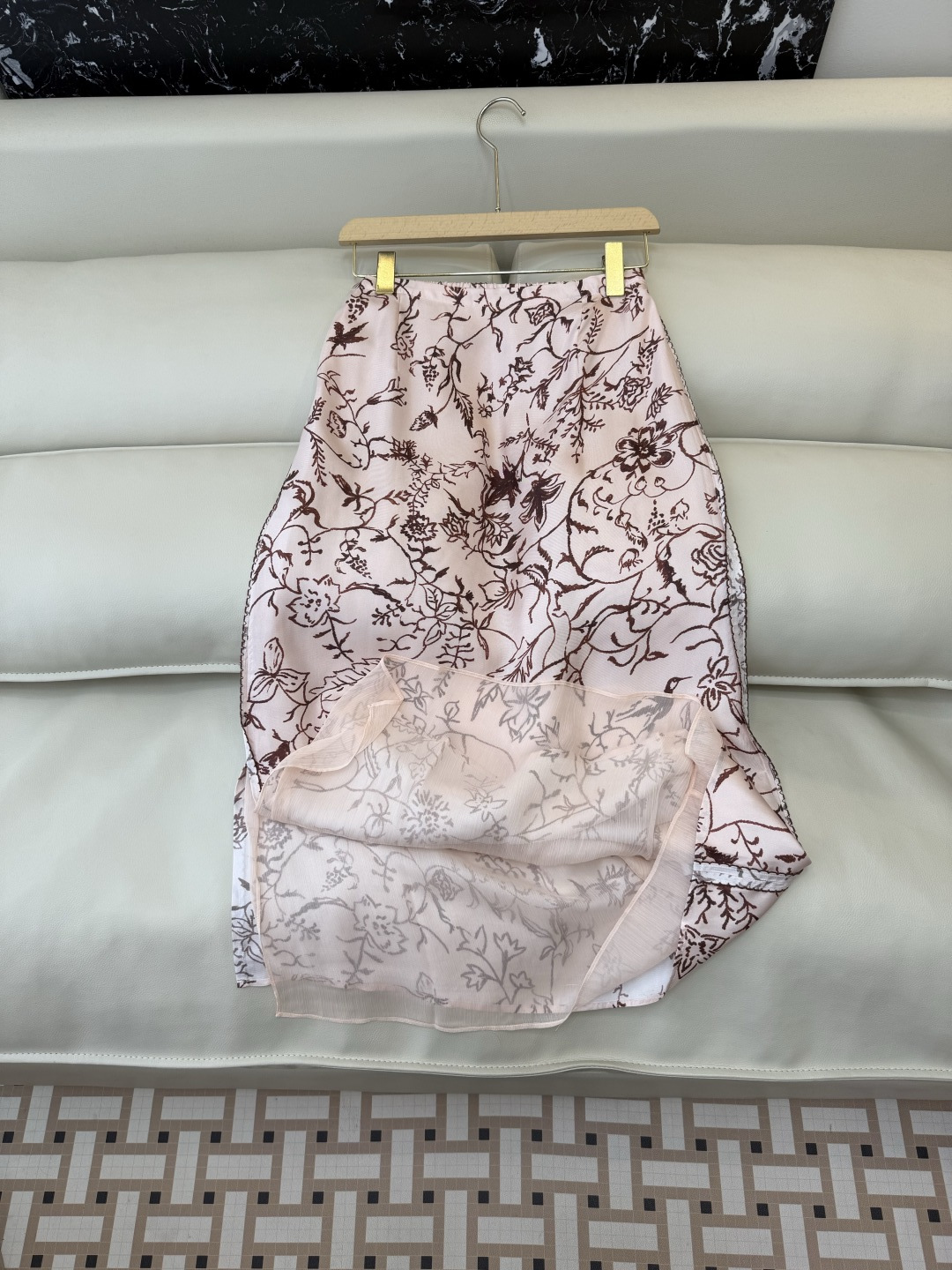 QD7619#新款半裙。LP顶级版 100% 真丝印花 半裙 粉色 36/38/40/42