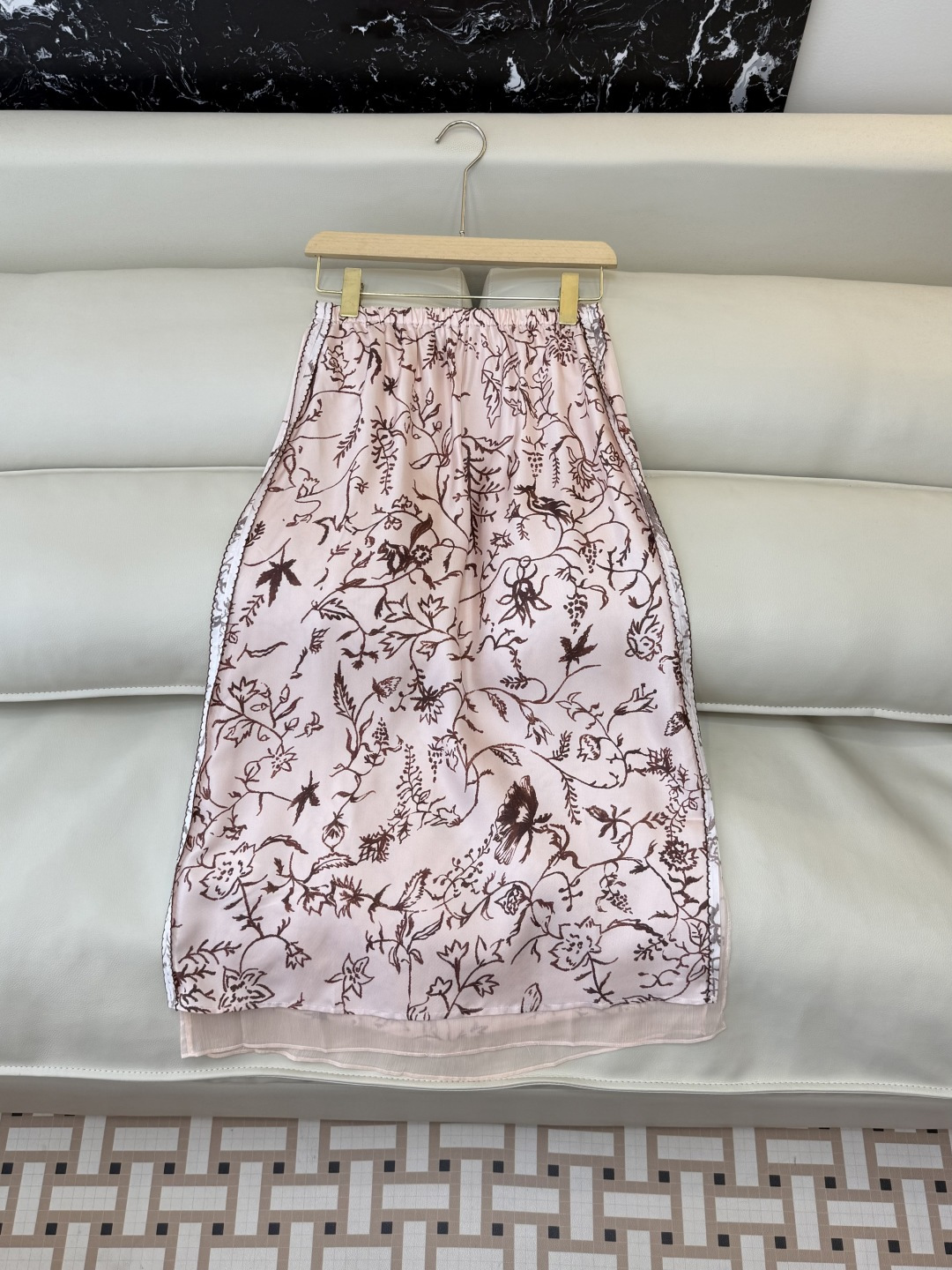 QD7619#新款半裙。LP顶级版 100% 真丝印花 半裙 粉色 36/38/40/42