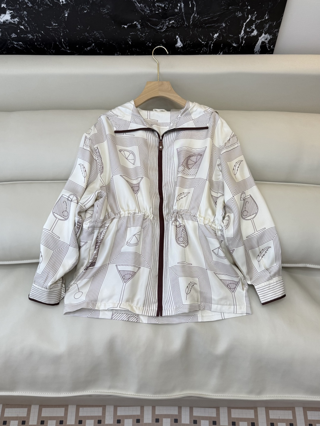 QD7892#新款外套。LP 顶级版‼️100% 真丝印花拉链外套 两色 36/38/40/42