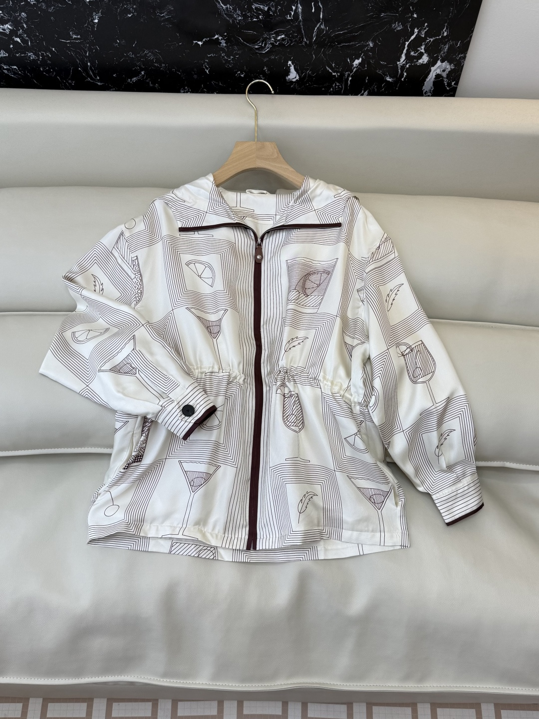 QD7892#新款外套。LP 顶级版‼️100% 真丝印花拉链外套 两色 36/38/40/42