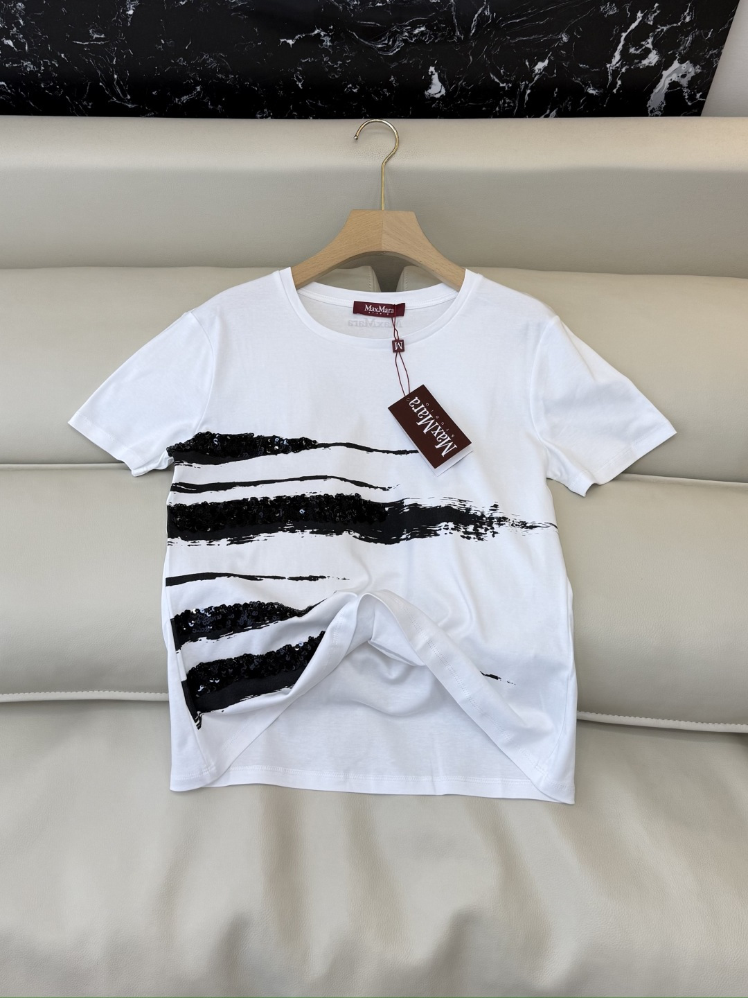 QG0203#新款T恤⚠️‼️Max mara 珠片绣花 短袖T恤 白色 SML