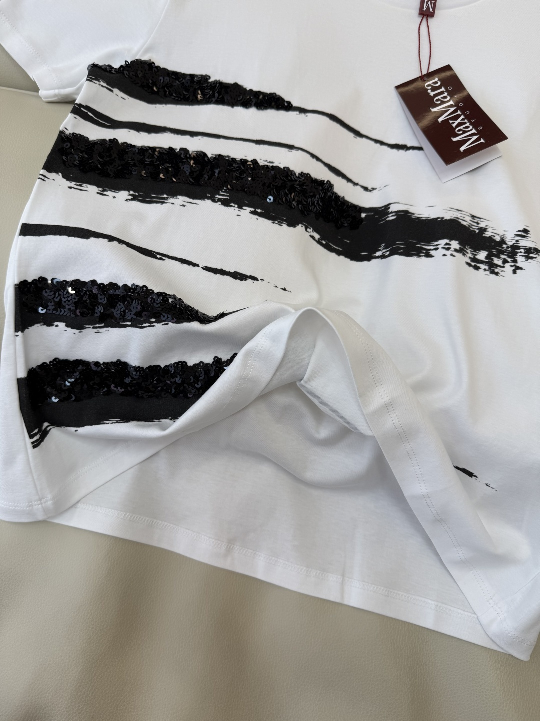 QG0203#新款T恤⚠️‼️Max mara 珠片绣花 短袖T恤 白色 SML